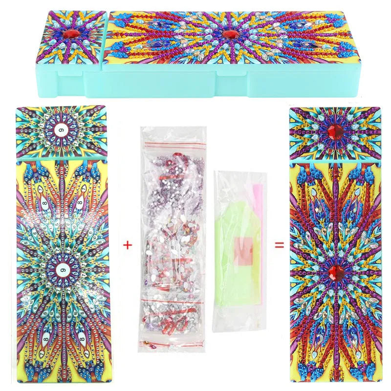 DIY diamond painting kit for making a personalised PU leather pencil case or wrist bag with resin sequins.