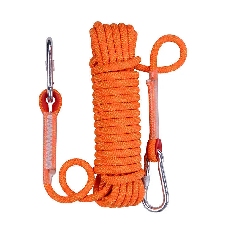 10m outdoor climbing rope with 10mm thickness in polyester sheath and silk core for safety use