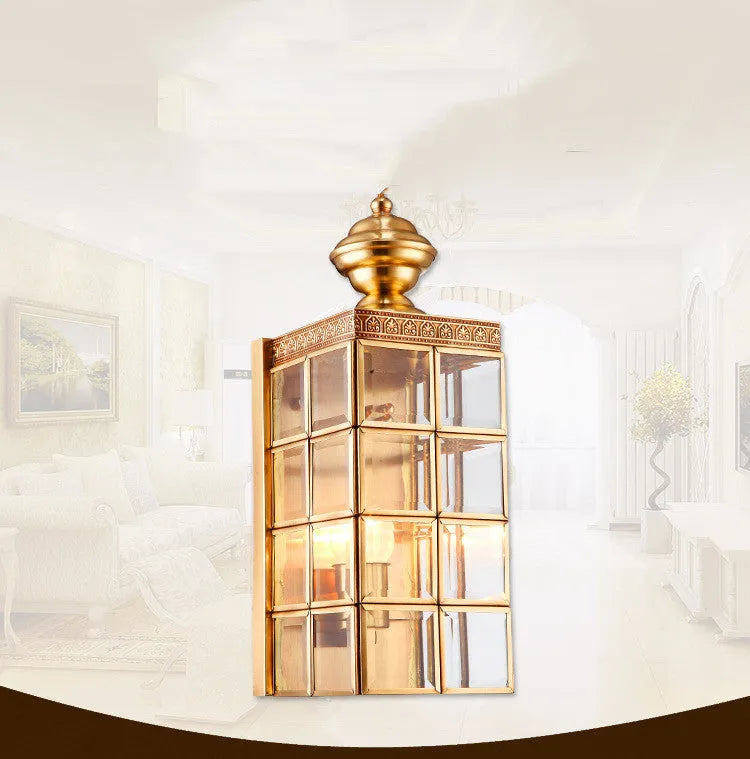 Modern European full copper wall lamp with glass shade, gold finish, 130x410x150mm