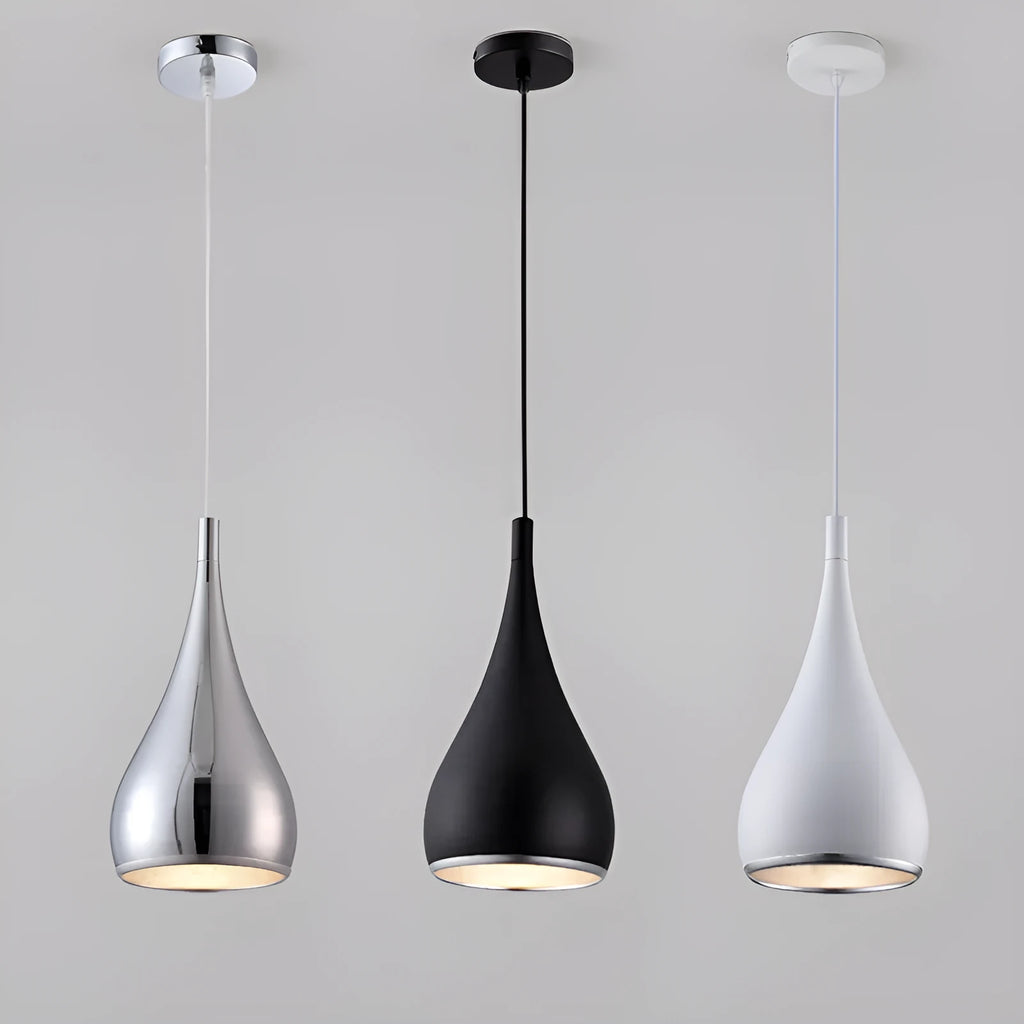 Minimalist iron chandelier in black finish, single head style, on white background