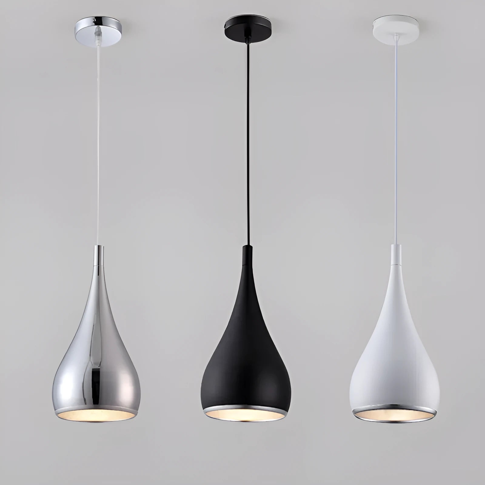 Minimalist iron chandelier pendant light in black finish with three bulb heads.