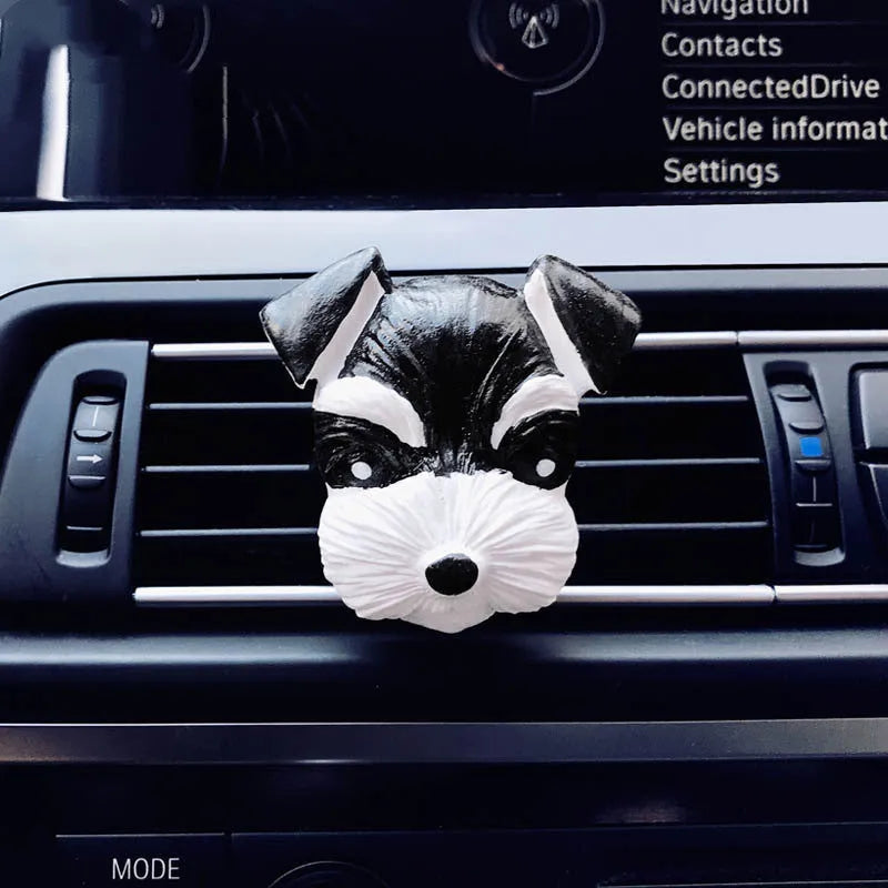 Schnauzer shaped car air outlet perfume in white porcelain with clear fragrance, 5.5cm height