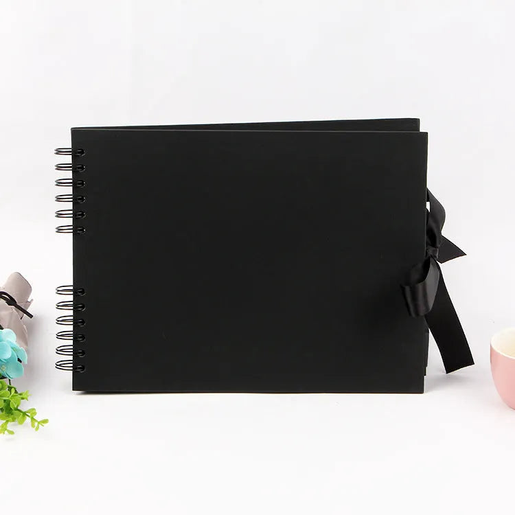 DIY handmade photo album with coil binding in yellow or black kraft paper cover