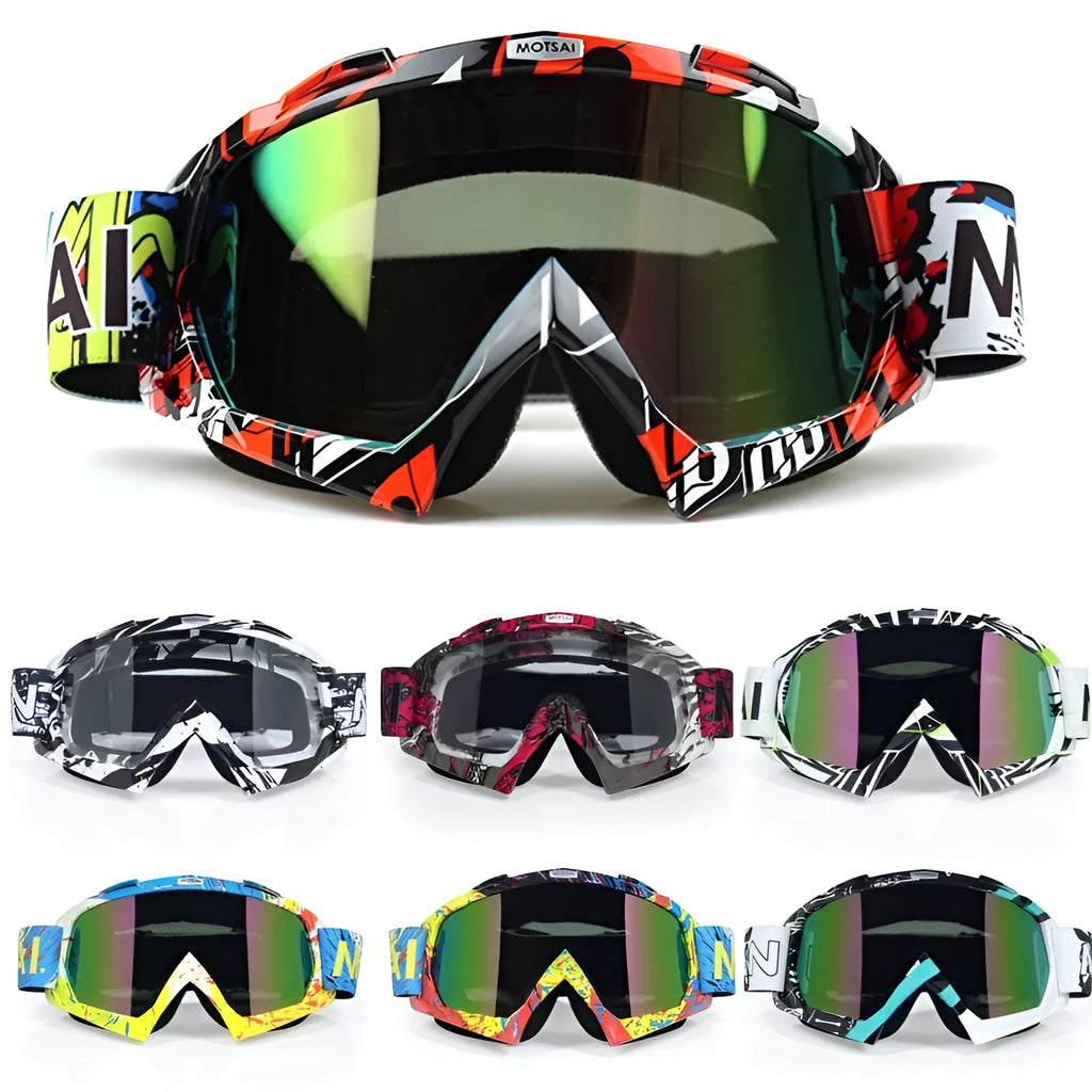 Unisex off-road riding goggles with ABS frame and interchangeable lenses, windproof design, available in multiple colours