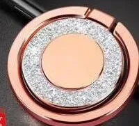 Bling glitter metal phone ring holder showing rotation and flip functions on mobile phone