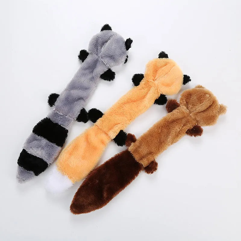Colourful plush dog toy with squeaker measuring 46 cm long for interactive pet play