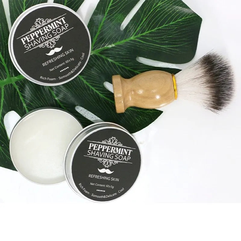 Mint scented men's handmade shaving soap in aluminium box with rich foam for smooth beard shave