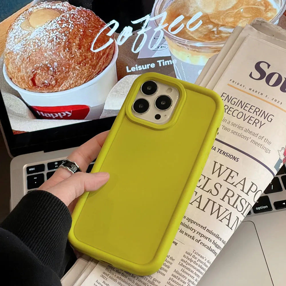 Frosted skin-feel silicone phone case for iPhone in multiple colour options showing full-cover design
