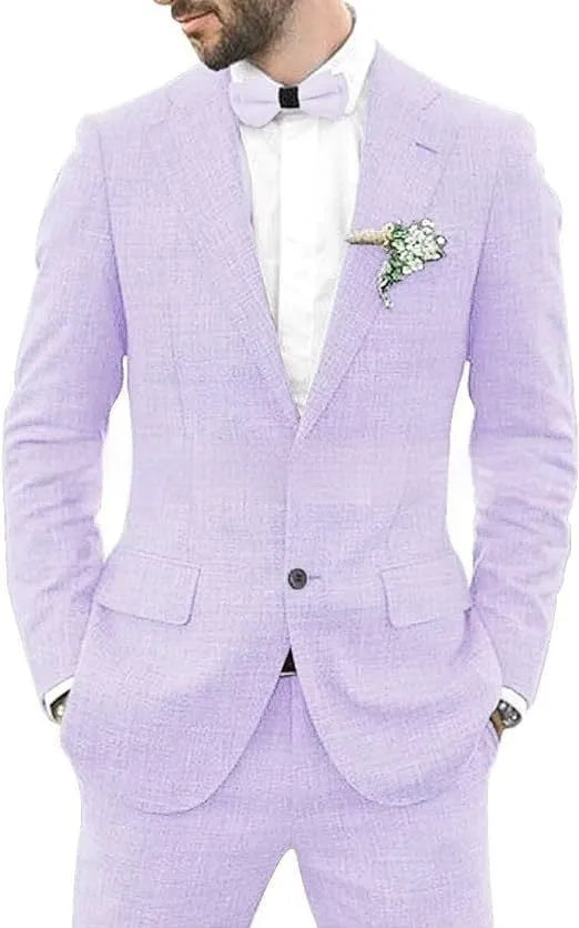 Men's linen hemp blend wedding suit in slim fit with jacket and trousers in dark blue colour