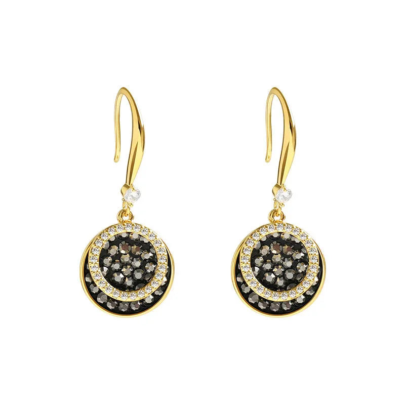 Black geometric alloy earrings with 3.6cm drop length and retro Hong Kong style