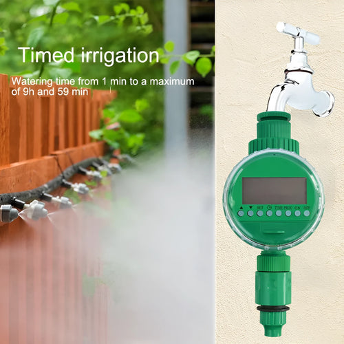 Green automatic watering timer device for garden drip irrigation systems