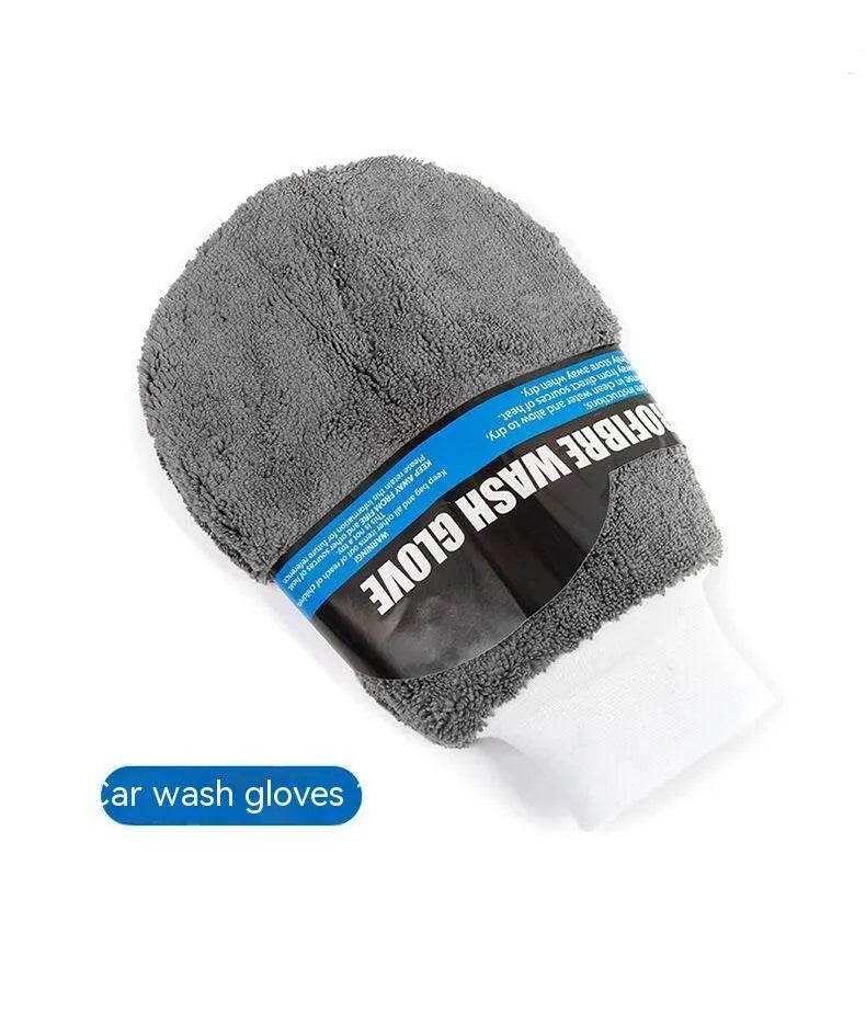 9-piece grey microfiber car wash set with sponge gloves brush and cleaning towels