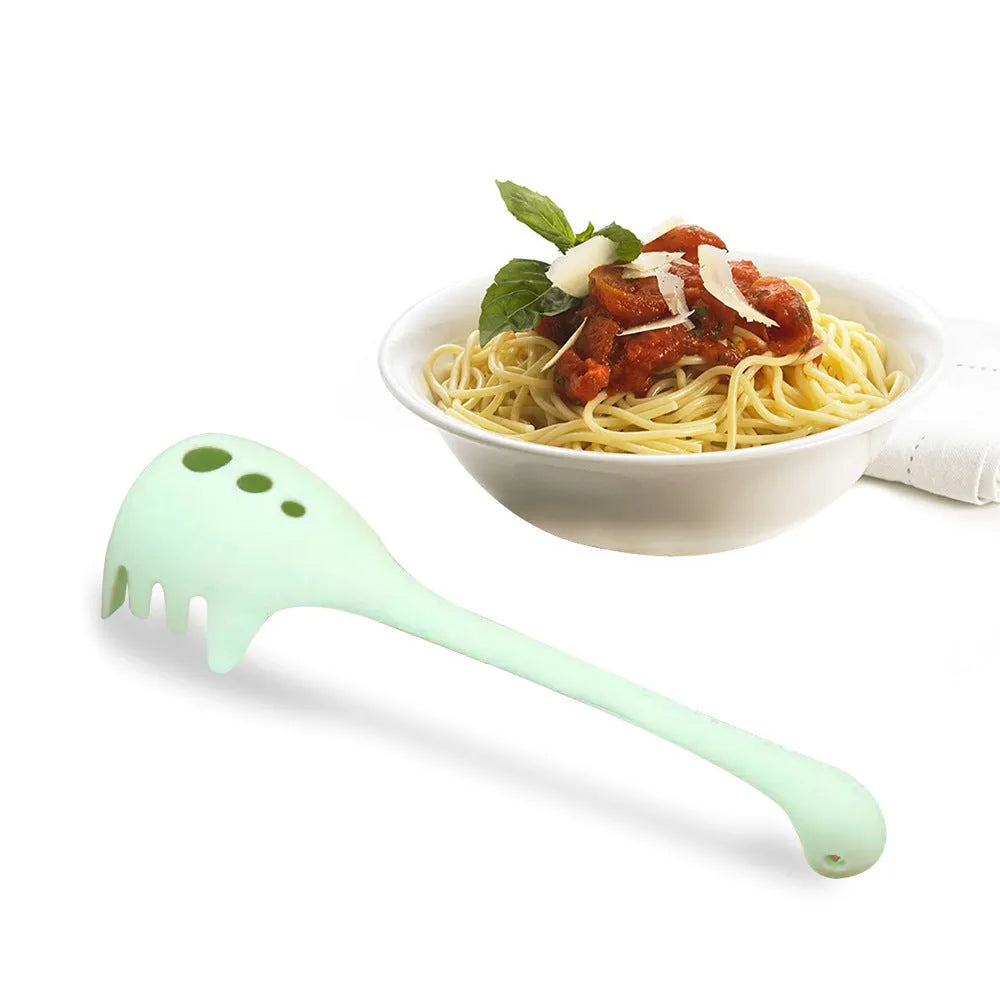 Plastic kitchen spoon and spaghetti spoon set with multifunction shovel for cooking and serving