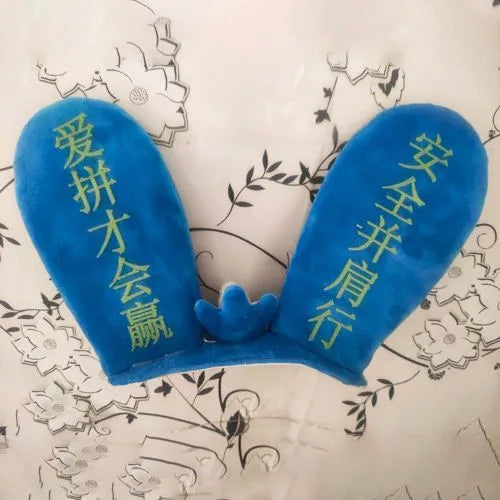 Rabbit Glow helmet decoration with Velcro bottom on a ski helmet, shown in blue LED style.