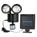 Black and white dual head solar motion sensor spotlight for outdoor wall mounting with adjustable brightness