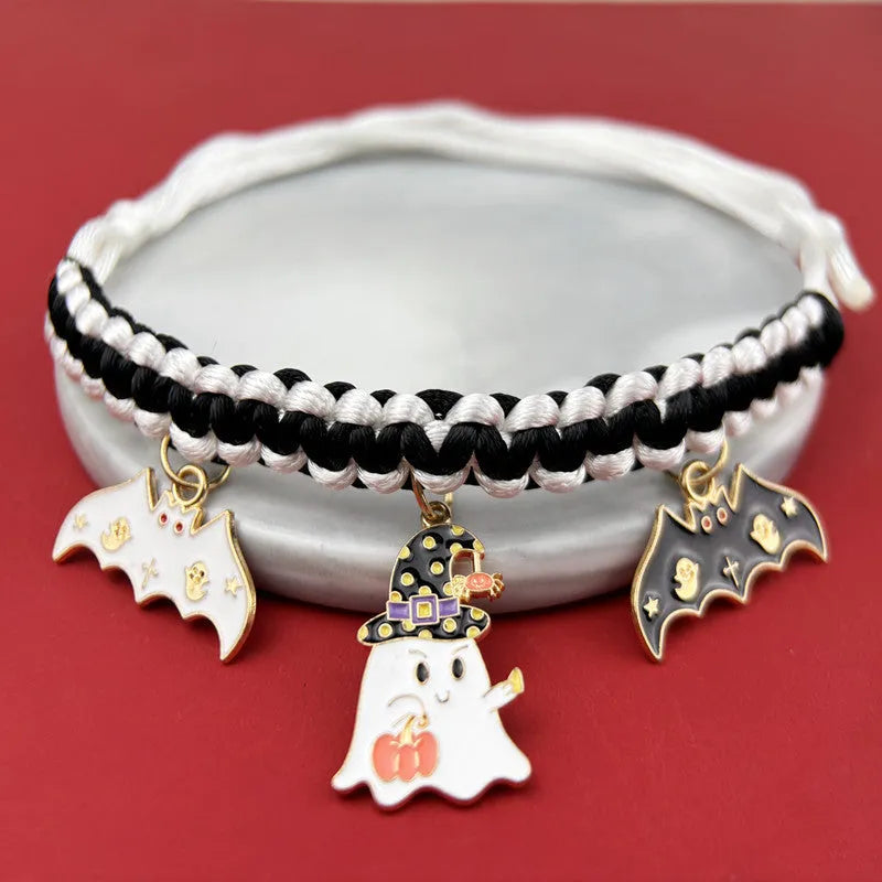 Zinc alloy Halloween pet collar decoration with geometric pumpkin bat pattern for small dogs 15-38 cm