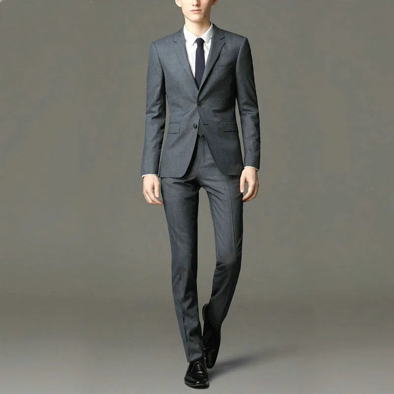 Men's slim fit suit in black with flat collar and half linen lining for autumn and winter sports