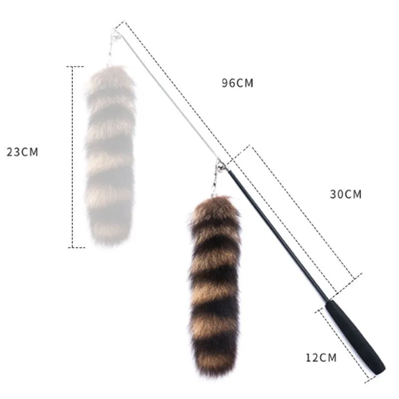 Black cat toy wand with elastic string attachment for interactive indoor play