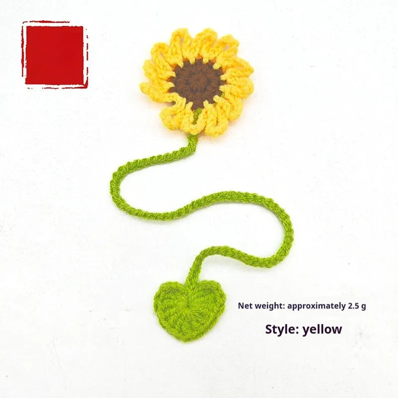 Hand-crocheted daisy bookmark with flexible wire frame in yellow colour option