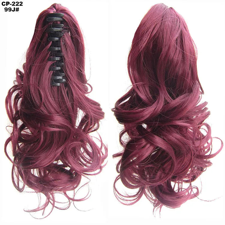 Long wave ponytail wrap around clip in hair extension 40cm chemical fiber natural wave grey hairpiece