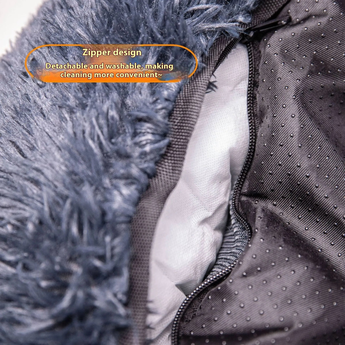 Winter thicken thermal vehicle-mounted pet mat in beige, placed on car seat, size 70x60x50cm