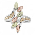 Hollow two-tone silver zinc alloy ring for women on flat surface, sizes 6 to 10 available