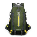 36-55L nylon hiking camping backpack in green for outdoor mountaineering and sports gear storage