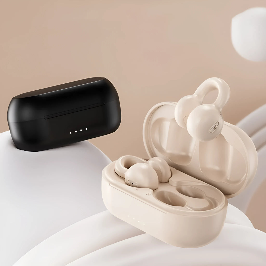 I20 wireless bone conduction sports Bluetooth headset in black with ear clip design and ABS build