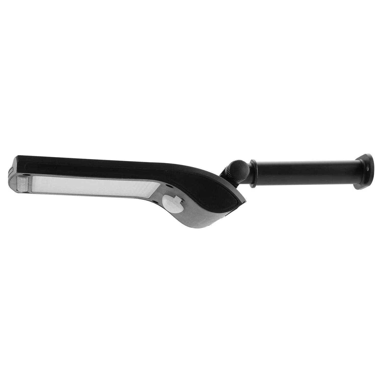 Black solar-powered outdoor wall light with 36 LEDs, a large motion sensor, and an adjustable mounting pole.