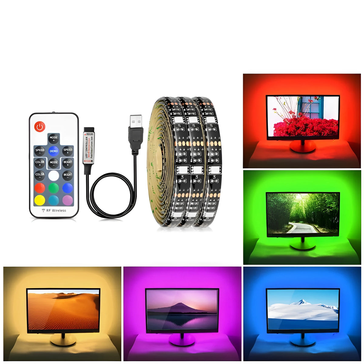 1 metre flexible LED strip light with 30 LEDs and 120-degree beam angle for TV computer background lighting