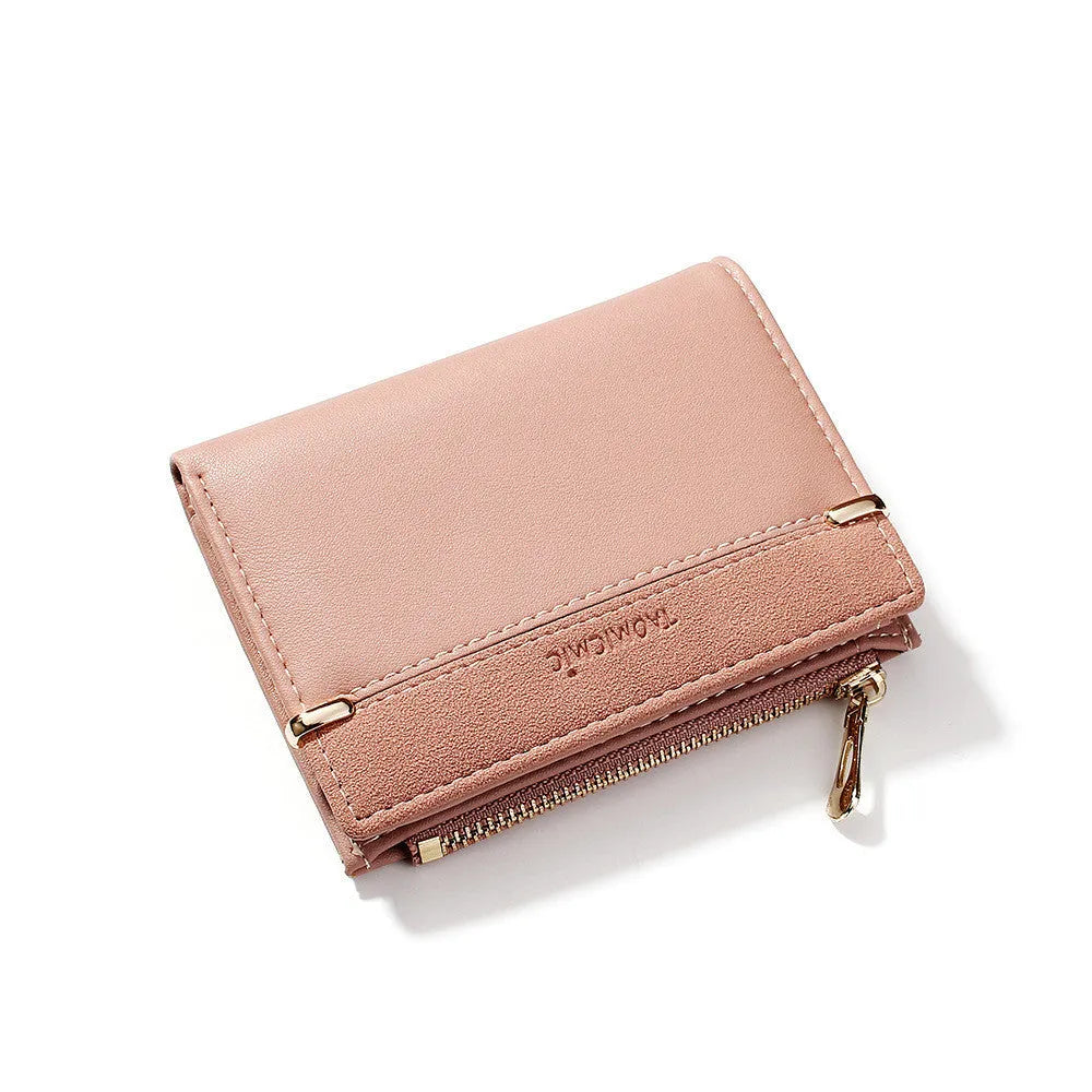 Ladies foldable wallet with zip closure showing multiple internal card slots and compartments