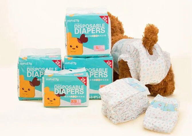 Disposable dog diapers 10 pack per bag with adjustable hook-and-loop waist, sizes S M L XL, for female and male dogs