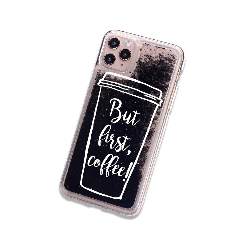 Quicksand beverage TPU phone case for Apple iPhone with moving particles and painted finish