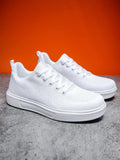 Light white and black unisex casual board shoes with mesh upper and thick EVA sole.