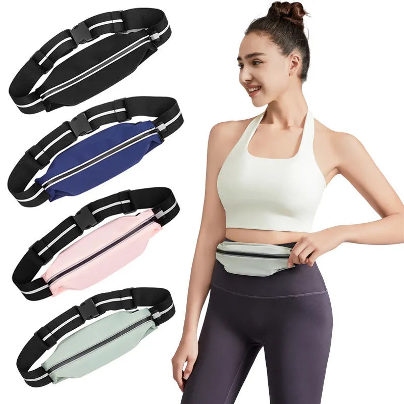 Lightweight waterproof running pouch in black with stretch fit and night reflective strip for outdoor sports