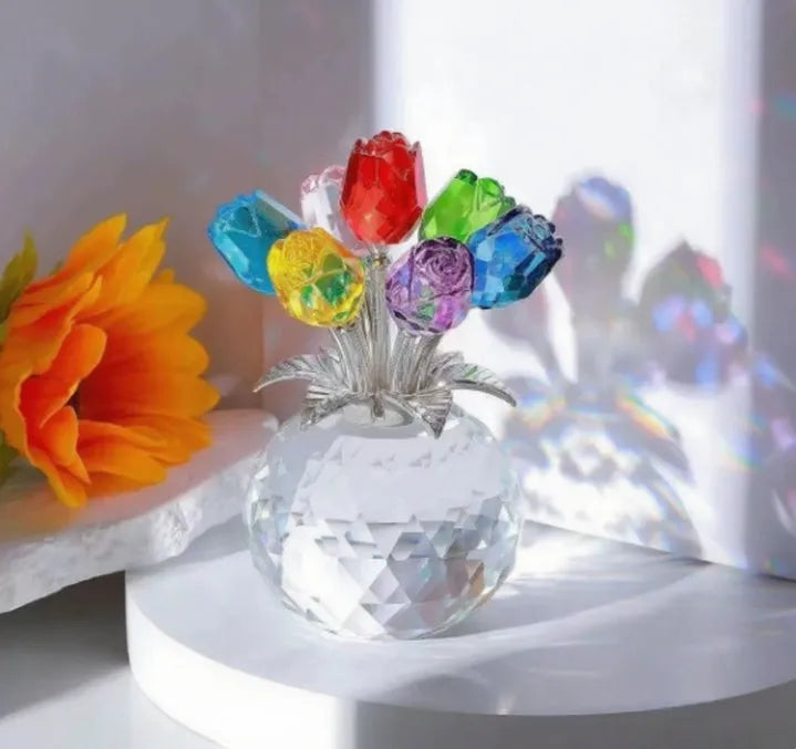 Handmade geometric crystal rose glass craft in Chinese style, shown in one of seven available colour options.