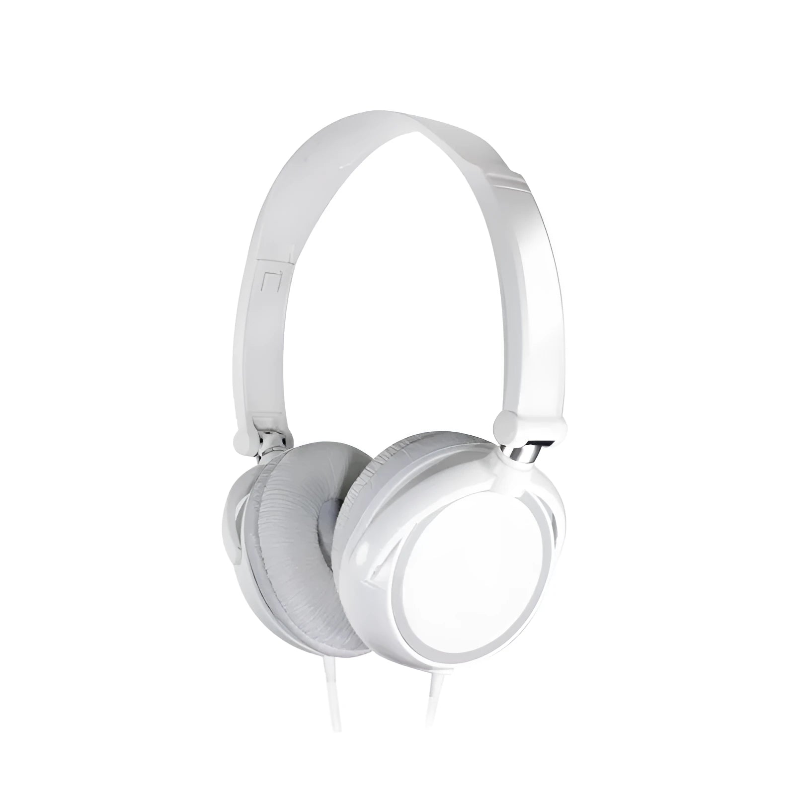 Black folding wired over-ear headphones with adjustable headband and 3.5mm plug.