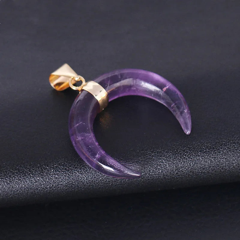 Natural stone moon pendant necklace with 45cm chain, pendant measures 4.3 x 3.3 x 1cm