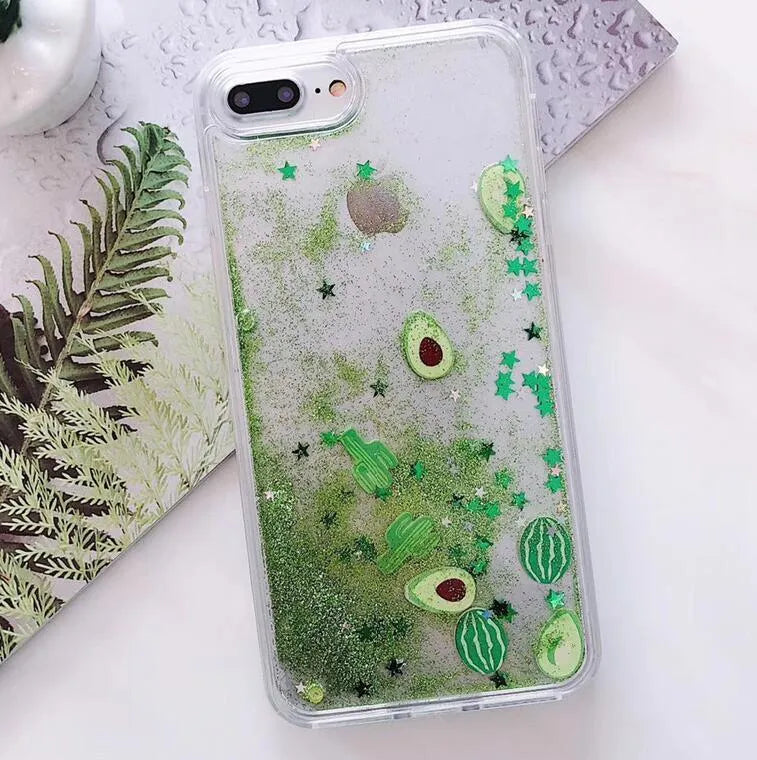 Avocado quicksand rhinestone back cover phone case for iPhone, three colour options, TPU PU construction