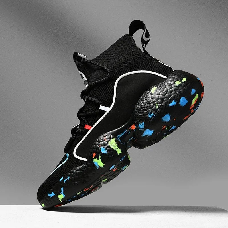 Men's camouflage pattern vulcanised sneakers with mesh upper and rubber sole