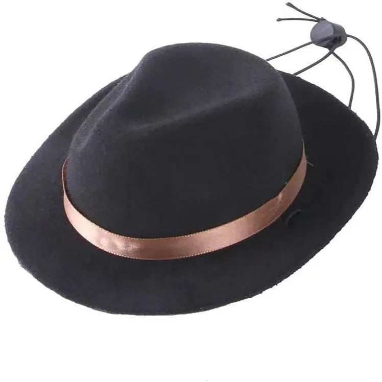 Wool felt mini sun hat for small pets in pink, black, brown, or red, S size 155cm diameter.