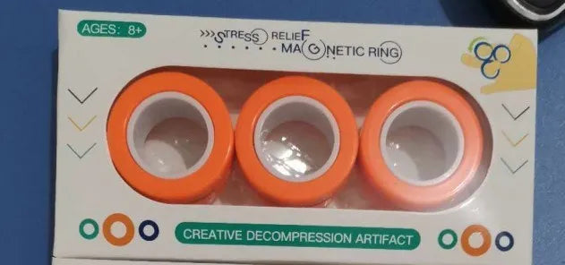 Blue magnetic plastic rotating fidget ring showing internal diameter of 1.8cm.
