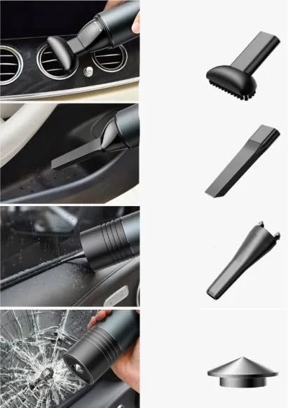 Grey car mini vacuum cleaner with aluminium and metal construction, 5300mbar suction, 2000mAh battery