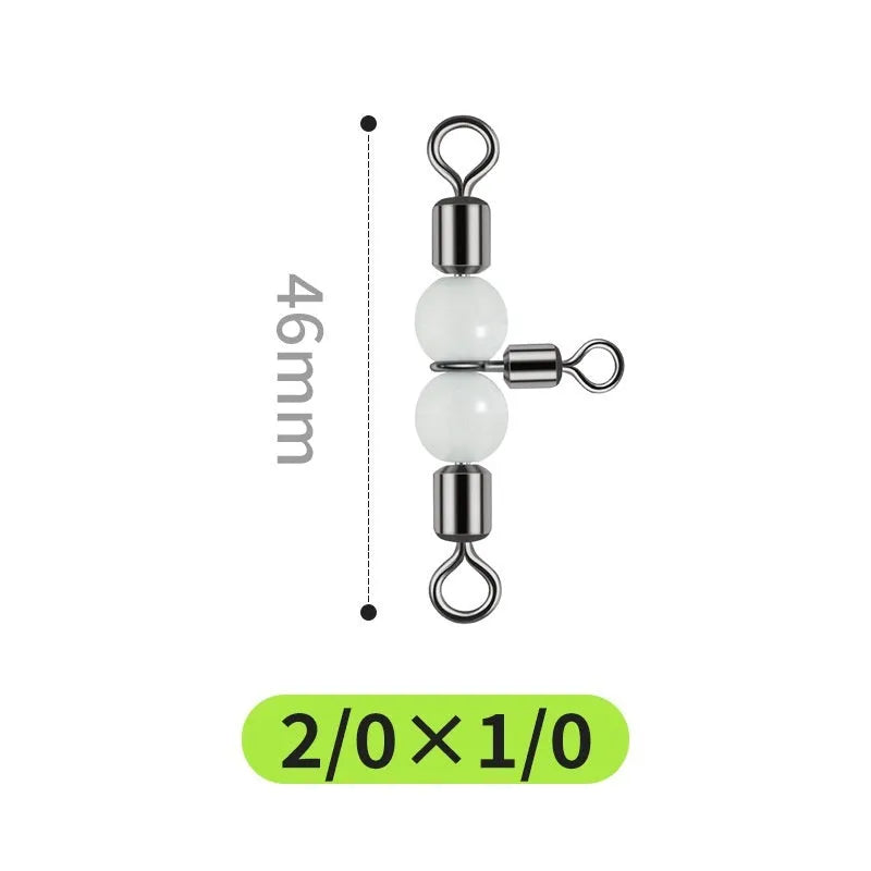 Copper luminous three-fork swivel fishing beads in various diameters from 2.2mm to 10mm