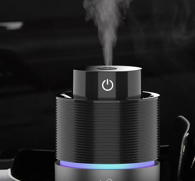 Car humidifier silver grey USB powered 200ml tank 70x148mm on car seat