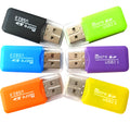 Compact white Mini USB TF card reader with separate SD card adapter for 16GB MicroSD memory cards.