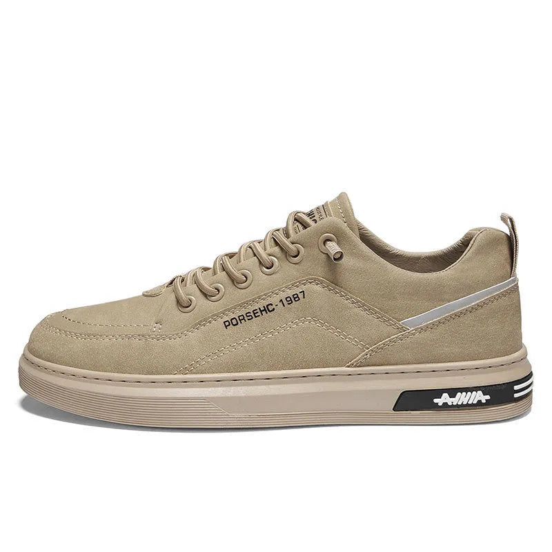 Men's round-toe casual shoes in khaki with a non-slip rubber sole and artificial PU upper.