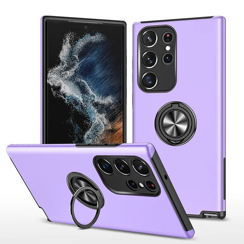 Black PU magnetic bracket anti drop phone case for Samsung with built-in stand