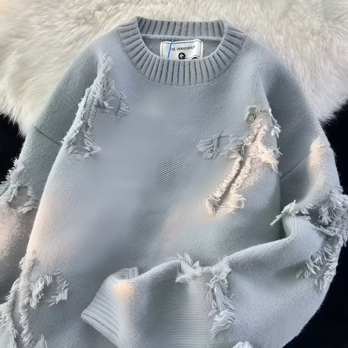 Men's autumn winter ripped hoodie in polyester, available in apricot, black, and gray, sizes M to 3XL