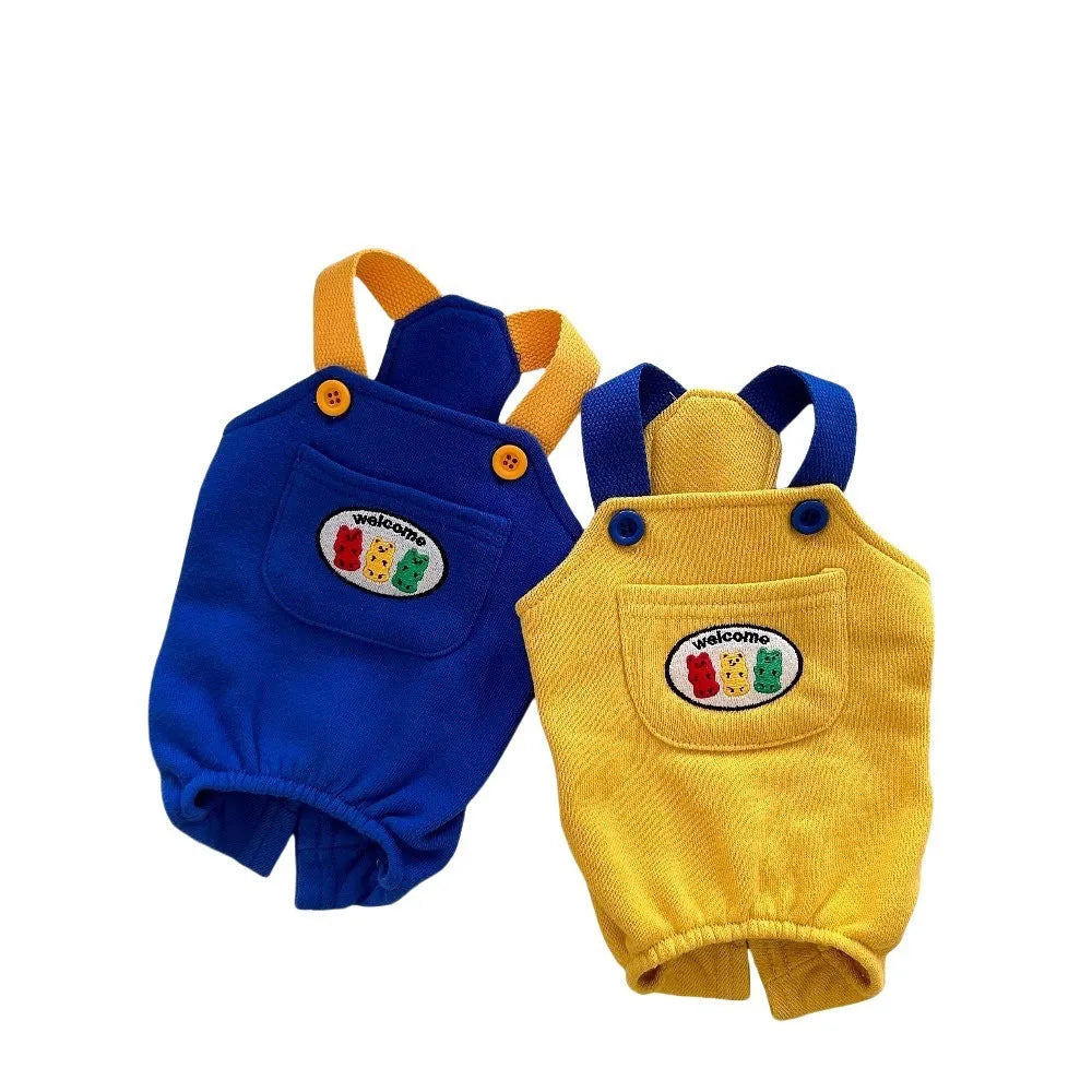 Blue polyester overalls for a dog or cat, casual style for spring and autumn